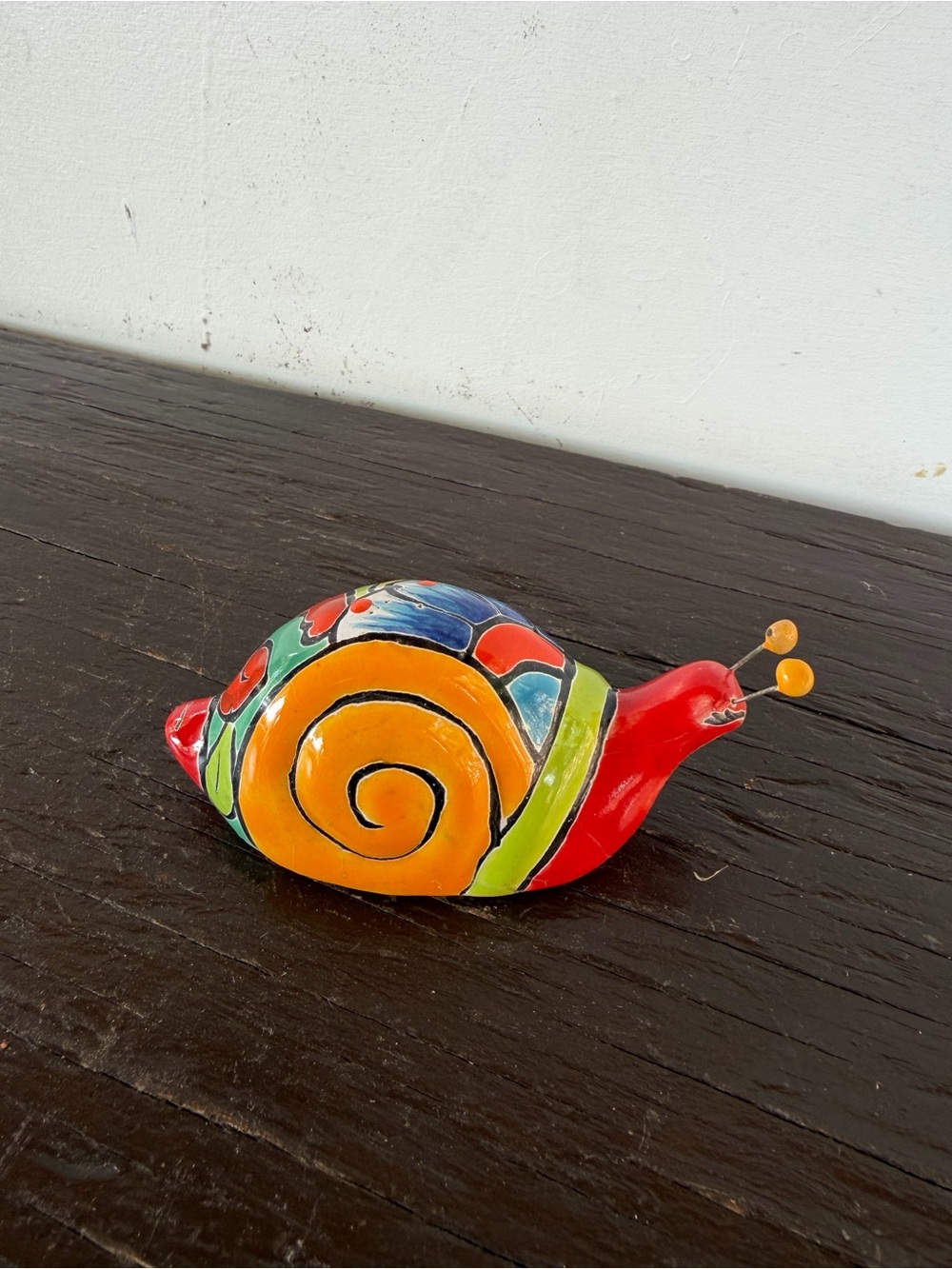 Colorful Talavera Snail Figurine - Red & Orange Home Accent